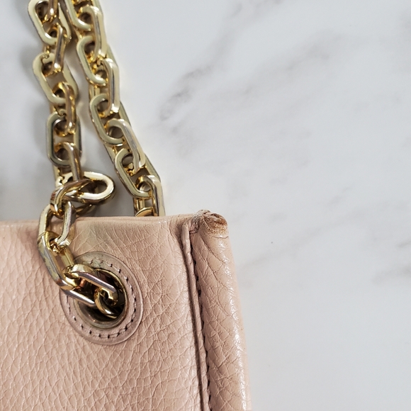 Tory Burch Britten Pink Pebbled Leather Chain Shoulder Bag Iconic Double T - Picture 11 of 16